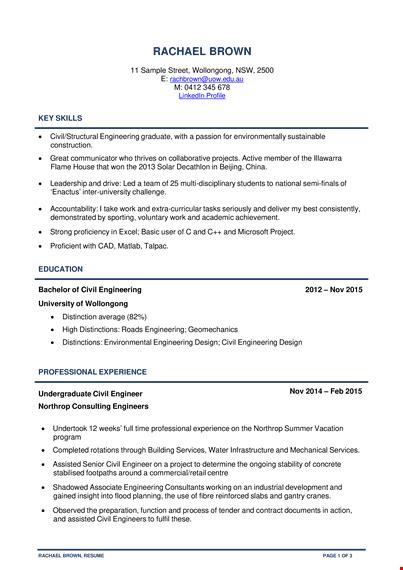 Professional Civil Engineering Resume University Engineering