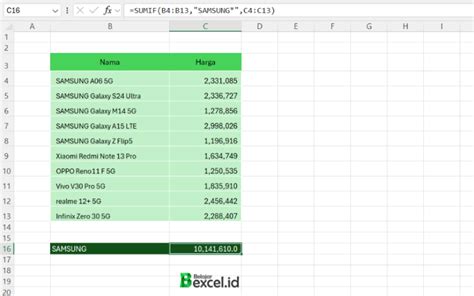 menjumlahkan  kriteria  fungsi sumif belajar excel