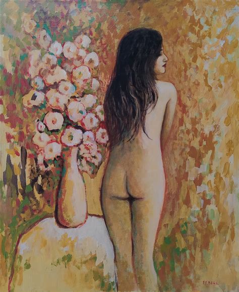 E C Bell Naked Woman With White Flowers Yellow Ochre