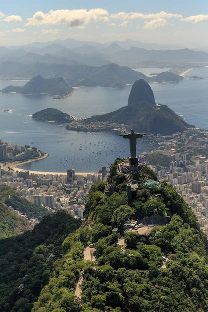 Premium Photo | Aerial view of christ the redeemer statue on mountain