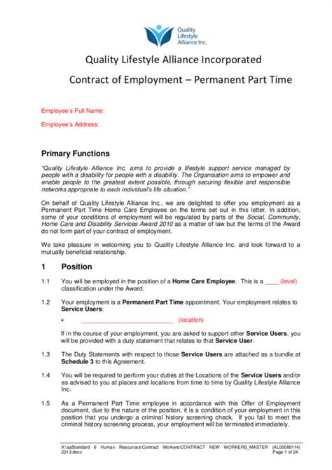 Temp To Perm Contract Template Types Of Employment Contracts Samples