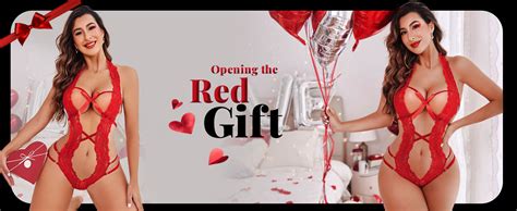 Amazon Avidlove Teddy One Piece Lingerie Lace Trim Bow Knot Romper Bodysuit Babydoll Red X