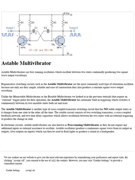 astable multivibrator  astable oscillator circuit