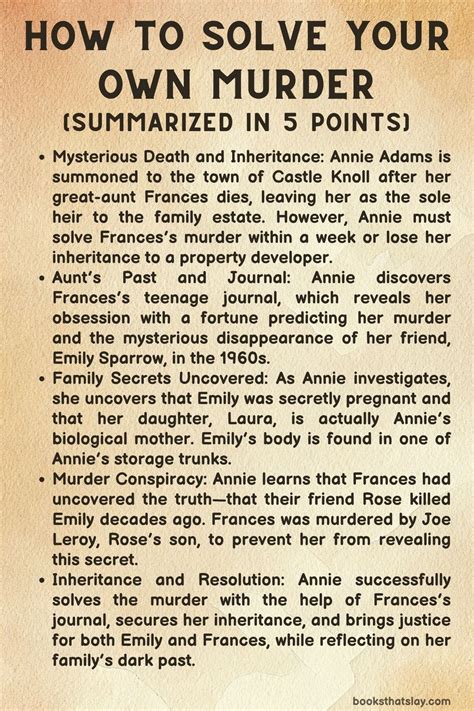 How to Solve Your Own Murder Summary, Characters and Themes