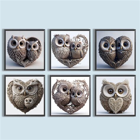 D Diy Full Round Drill Diamond Painting Heart Owl Kit Home Decoration