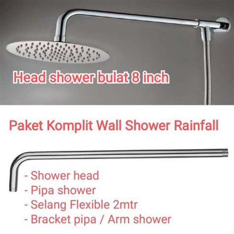 Promo Paket Wall Shower Rainfall Bulat 8 Inch Komplit Pipa Bracket