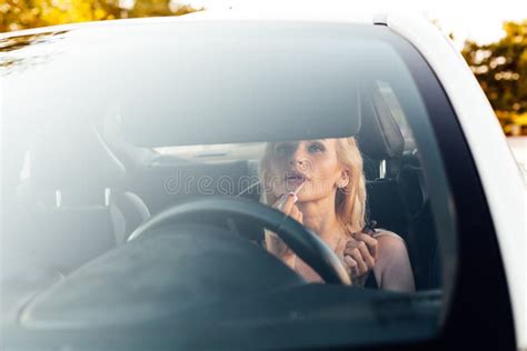 Beautiful Female Blonde Driver Behind The Wheel Of A Sports Car Stock Image Image Of