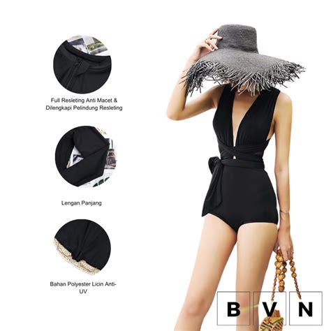 Jual Bvn Bikini Baju Renang Wanita One Piece Model V Neck Backless Bandage Slim Import