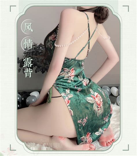 Bebinca Sexy Lingerie Bead String High Slit Cheongsam Hip Packed Sexy Pajamas M Shopee