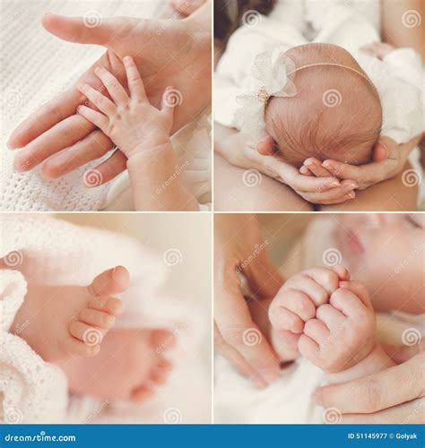 Collage Of A Newborn Baby In His Mother S Arms Stock Image Image Of