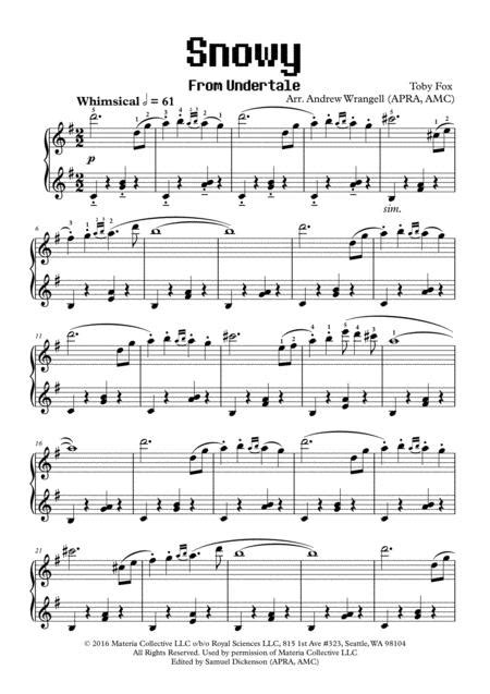 Snowy From Undertale Easy Piano By Digital Sheet Music For