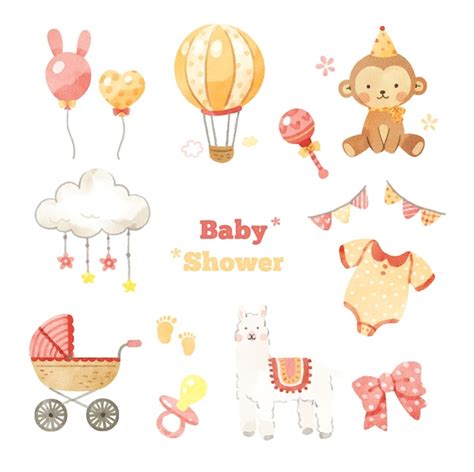 Conjunto De Dibujos De Baby Shower Vector Premium