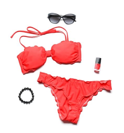 Premium Photo Red Bikini And Accessories On White Background