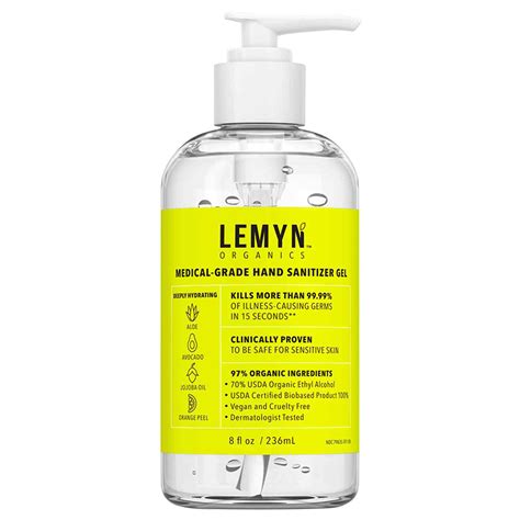 Lemyn Organics Medical Grade Hand Sanitizer Gel With Pump 8oz Hand