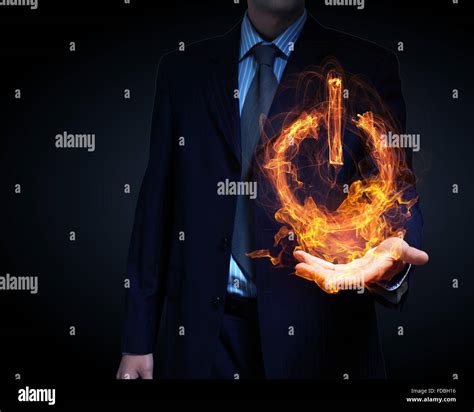 Glowing Fire Power Icon Of Interface On Dark Background Stock Photo Alamy