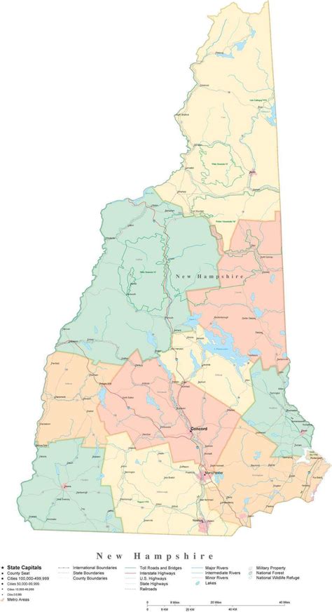 State Map of New Hampshire in Adobe Illustrator vector format. Detailed