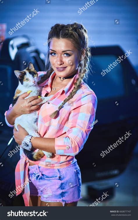 Sexy Blonde Short Denim Shorts Pigtails Stock Photo 660877747 Shutterstock