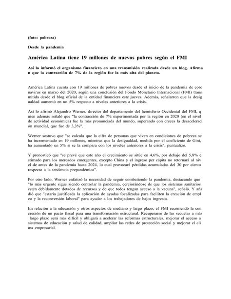 América Latina tiene 19 millones de nuevos pobres según el FMI