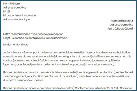 Lettre De R Siliation D Assurance Habitation Mod Le Gratuit