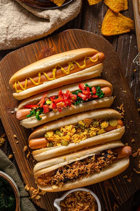 Hot dog variations stock photo. Image of junk, relish - 209509394