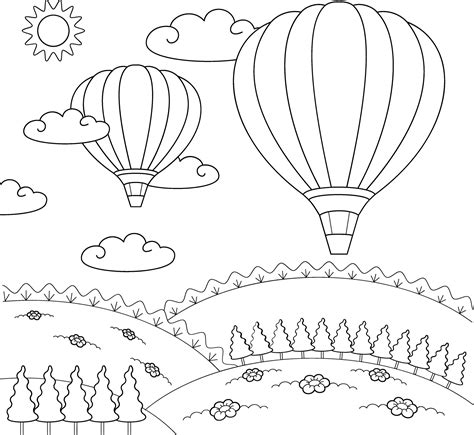 Line Art Illustration Of Hot Air Balloons Flying In The Sky Vector