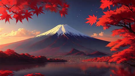 autumn splendor mount fuji framed  fiery maples   desktop
