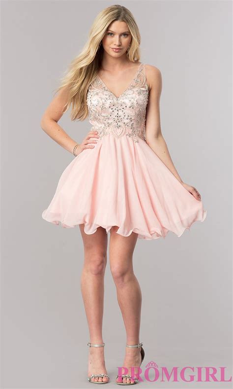 V Neck Short Homecoming Dress With Jeweled Bodice Short Homecoming