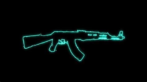 ak gun neon glowing animation  black background  stock