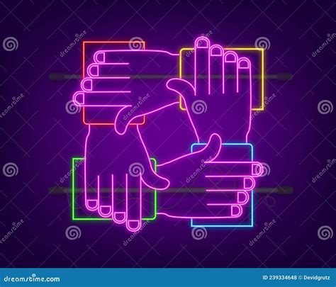 Abstract Teamwork Neon Hands Sign For Concept Design Business Concept