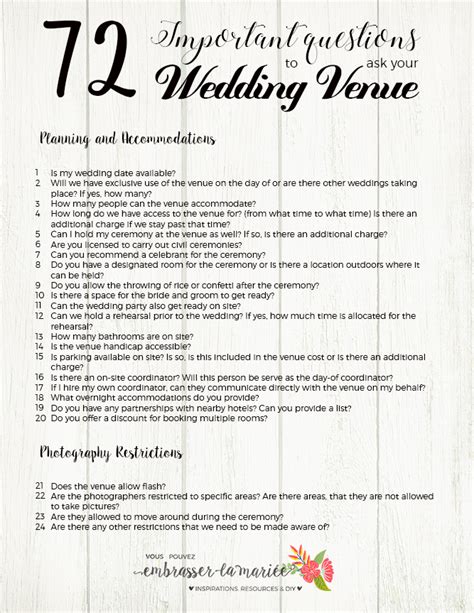 The Ultimate Checklist 72 Questions To Ask Your Wedding Venue