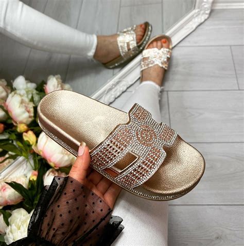 Ladies Womens Diamante Slip On Mules Sliders Summer Flatform Sandals Shoes Size Ebay