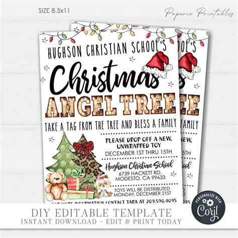 Editable Christmas Angel Tree Flyer Giving Tree Flyer Angel Tree