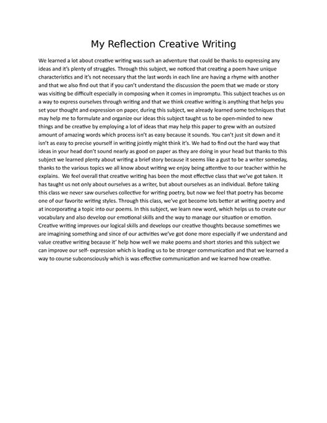 Reflection Paper Regarding On Creative Writing My Reflection Creative