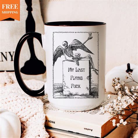 My Last Flying Fuck Skeleton Mug Spooky Coffee Cup Retro Halloween Mug Vintage Halloween Gift