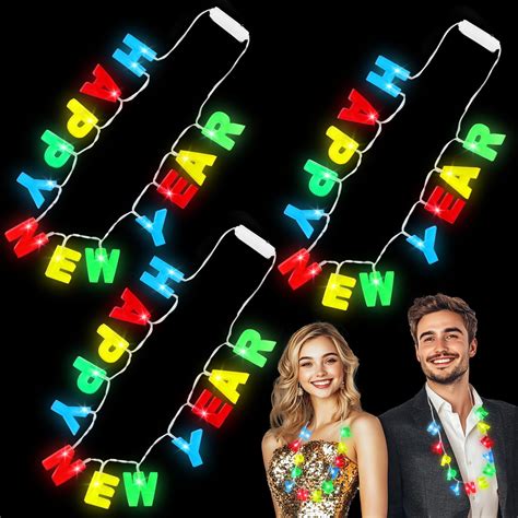 3 Pack Happy New Years Necklaces New Years Eve Party Supplies for Kids