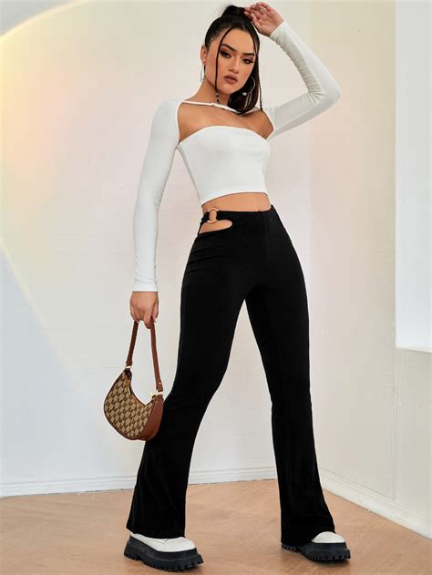 SHEIN EZwear Pantalones Acampanados Con Aro O De Cintura Con Abertura