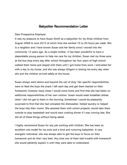 Writing A Babysitter Reference Letter Templates