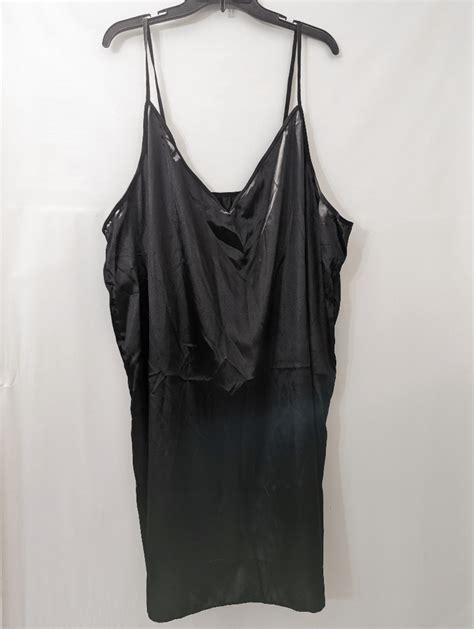 Silky Satiny Black Night Gown PLus Size 5X Shiny Slip Dress Lingerie