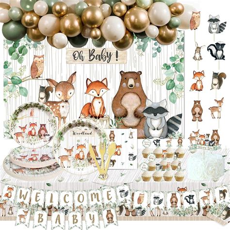 Amazon HEETON Woodland Baby Shower Party Supplies Decorations Fox