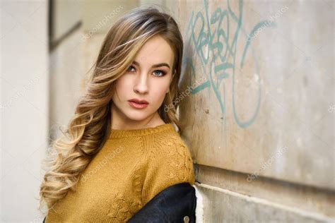 Beautiful Blonde Russian Woman In Urban Background Stock Photo Javiindy