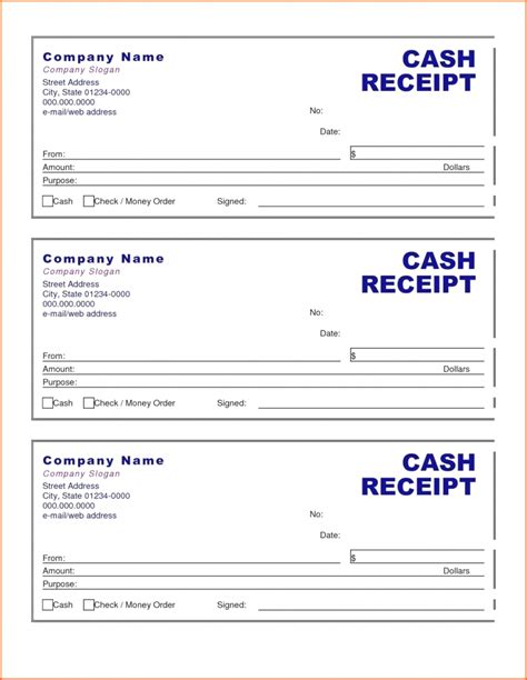 Printable Receipt Template Word