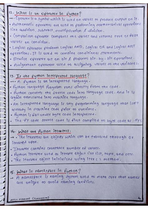 Basics Python Interview Questions And Answers Handwritten Connect Techs