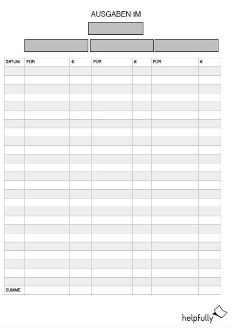 Vorlage Ausgaben Tabelle Im Monat Blanko Haushaltsbuch Vorlage