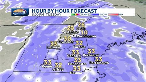 New Hampshire hourly weather timeline: Snow spreads across state