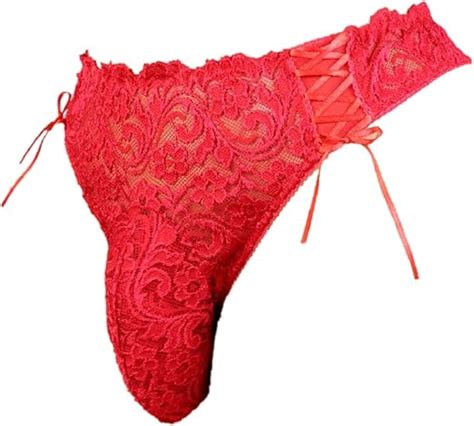 Sissy Pouch Panties Men S Silky Lace Thong Briefs Bikini Underwear For Men L T Amazon Ca