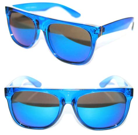 Mens Flat Top Sunglasses Impero Super Clear Blue Frame Blue Mirror