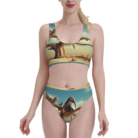 Lukts Women High Waisted Bikini Set Elephant On Dry Tree Swimsuit Piece Bathing Suit Tummy