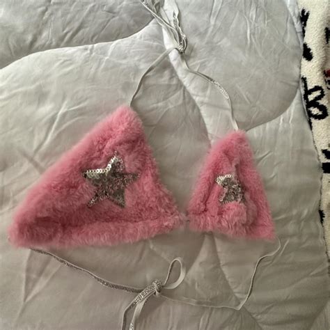 Fuzzy Pink Bikini Top Never Worn Very Cute Didnt Depop