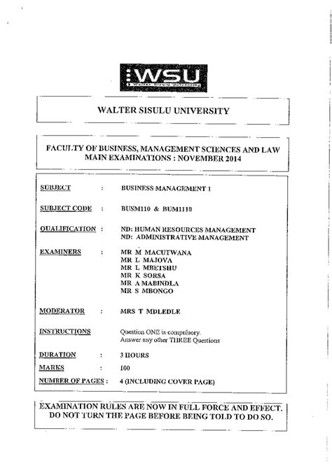Busm110 Andbum1110 Paper Wsu Walter Sisulu University Walter Sisulu