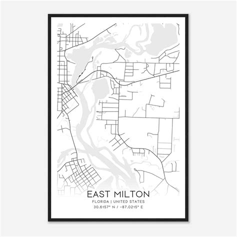 Vintage East Milton Florida Map Poster, Modern Home Decor Wall Art